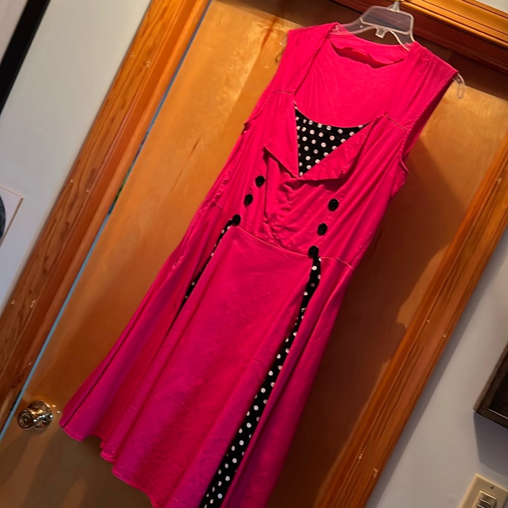 Vintage Style hot pink and polka dot midi dress